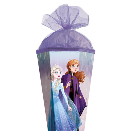 Roth Schultüte Disney Frozen, 85cm, eckig, mit Rot(h)-Spitze und lilafarbigem Tüllverschluss