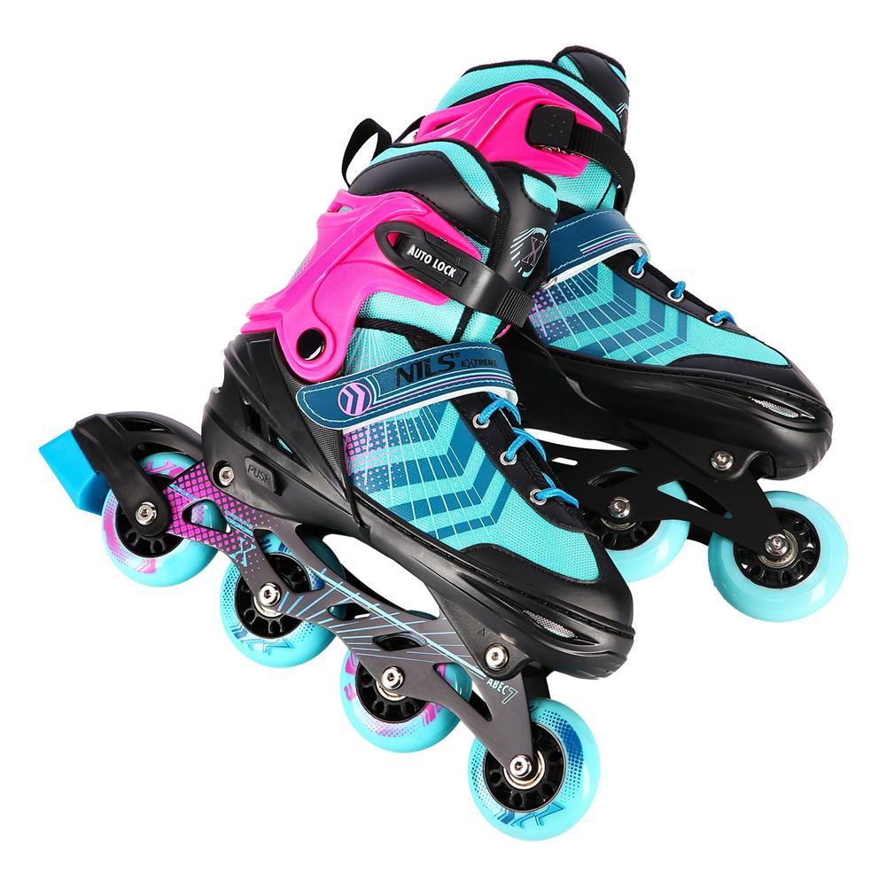 NILS EXTREME NH18192A 4in1 Inliner Schlittschuhe Rollschuhe Gr. 34-38, Schwarz-Violett, verstellbar