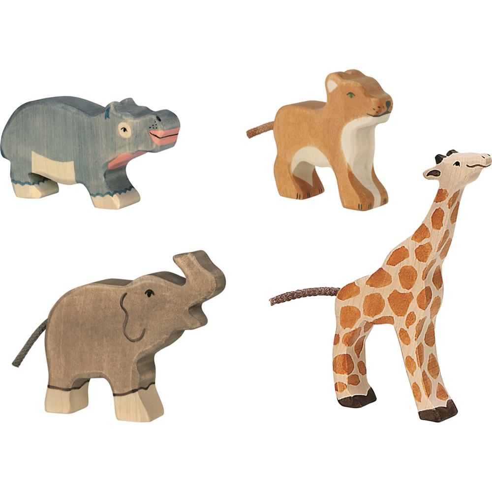 Holztiger Holzfiguren - Wilde Tiere 4er Set, Holzspielzeug, ab 3 Jahren