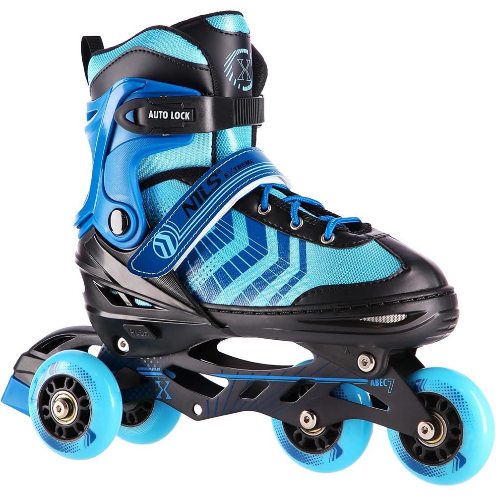 NILS EXTREME NH18192A 4in1 Inliner Schlittschuhe Rollschuhe Gr. 29-33, Schwarz-Blau, verstellbar