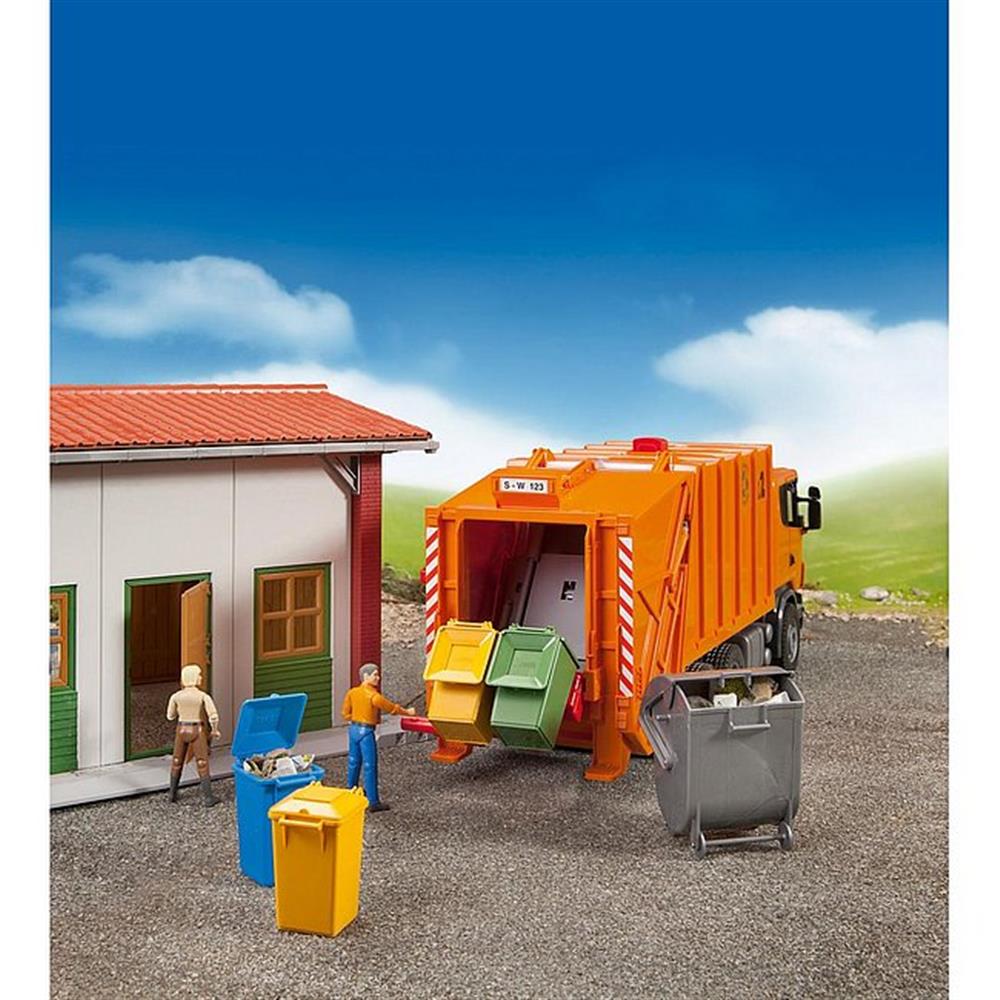 Bruder 02607 - Zubehör: Mülltonnen-Set (3 kleine, 1 große Tonne)