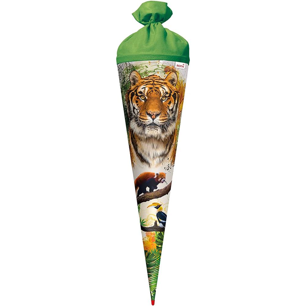 Roth Schultüte Tiger, 70cm, rund, Rot(h)-Spitze, Filzverschluss