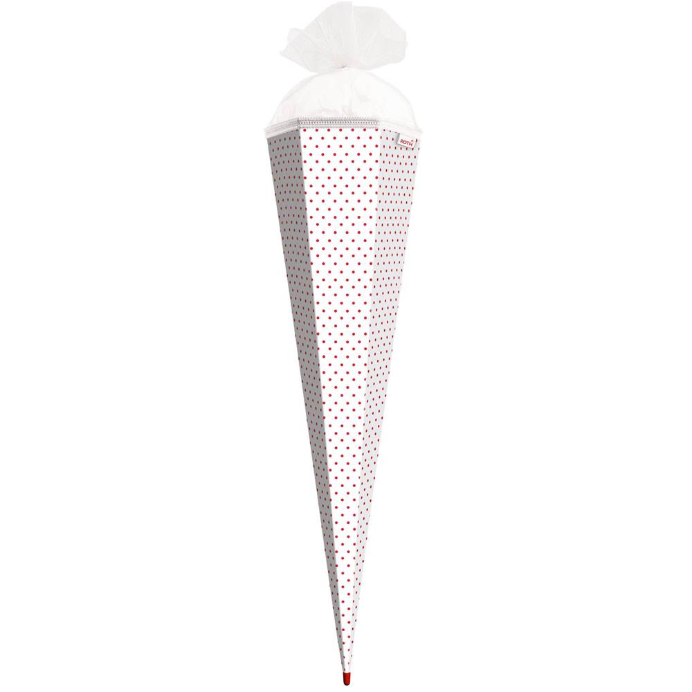 Roth Schultüte-Rohling/Basteltüte, weiß mit roten Punkten, 85cm, eckig, Rot(h)-Spitze, mit Tüllverschluss (weiß)