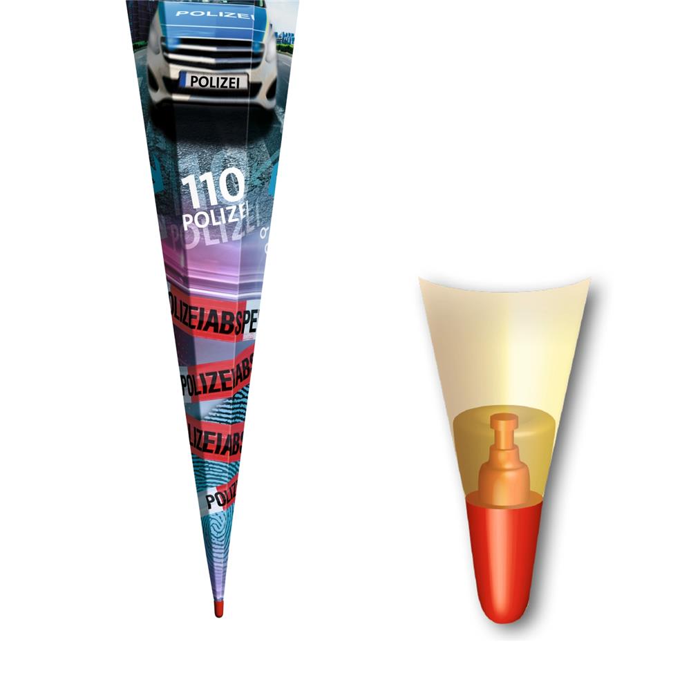 Roth Schultüte Polizei 110, 85cm, eckig, Rot(h)-Spitze, Tüllverschluss