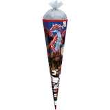 Roth Schultüte Robo Drache, 85cm, eckig, Rot(h)-Spitze, Tüllverschluss (Silbertüll), Folieneffekt