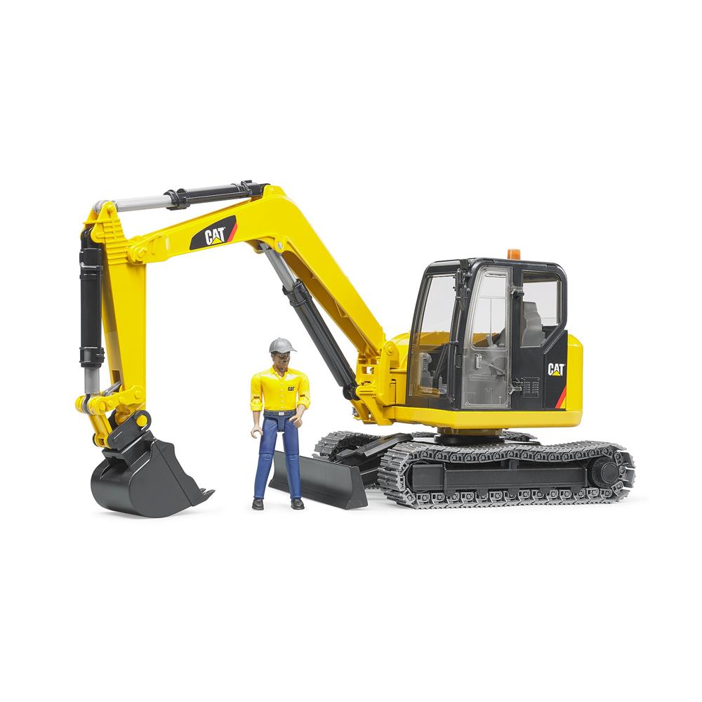 Bruder 02466 - Cat Minibagger mit Bauarbeiter, 1:16