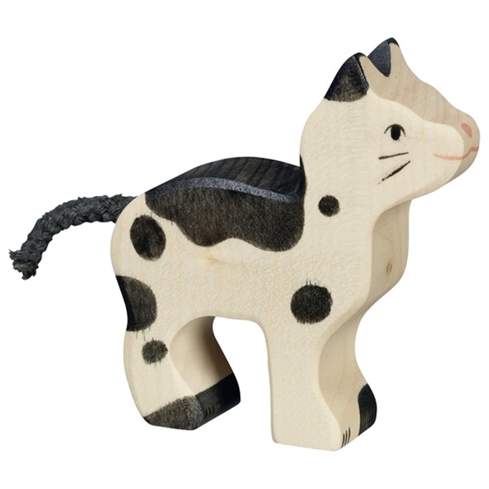 Holztiger Holzfigur - Katze, klein, schwarz und weiß, Holzspielzeug, ab 3 Jahren
