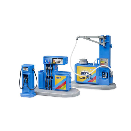 Bruder 62113 - Zubehör: Tankstelle und Waschplatz, Spielset, Zapfsäule, Ladestation für E-Autos