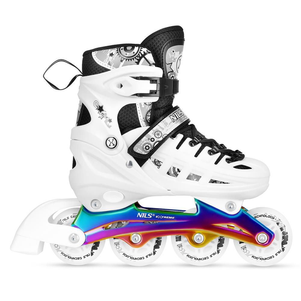 NILS EXTREME NH10905 4in1 LED Inliner Schlittschuhe Rollschuhe Gr. 35-38, Weiß-Rainbow, verstellbar
