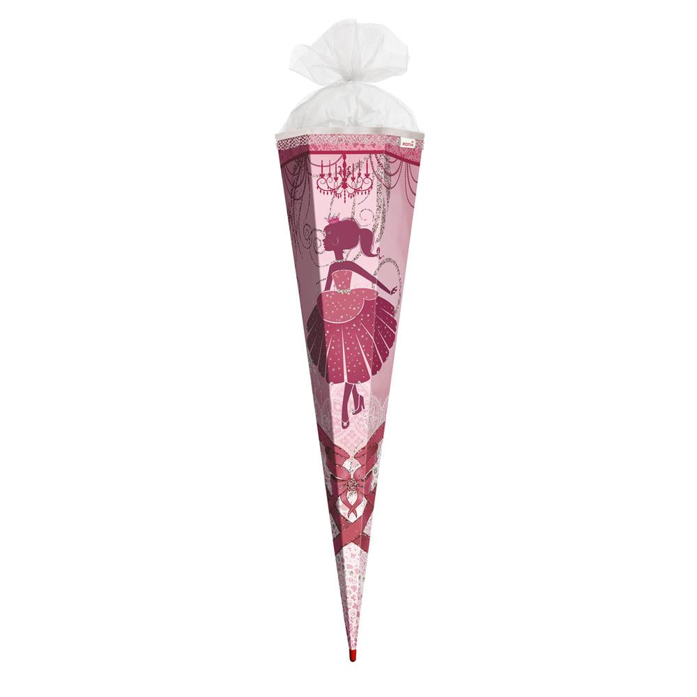 Roth Schultüte Ballerina, 85cm, eckig, Rot(h)-Spitze, Tüllverschluss, Glitter, Glitzerborte